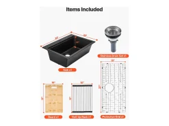 Fregadero de Cocina SucceBuy Moderno en Granito de 84x56 cm, Fregadero de Sobremesa de Cubeta Grande Simple, Cubeta Lavadora Empotrable con Múltiples Accesorios
