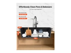 Fregadero de Cocina SucceBuy Moderno en Granito de 84x56 cm, Fregadero de Sobremesa de Cubeta Grande Simple, Cubeta Lavadora Empotrable con Múltiples Accesorios