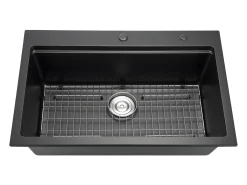 Fregadero de Cocina SucceBuy Moderno en Granito de 84x56 cm, Fregadero de Sobremesa de Cubeta Grande Simple, Cubeta Lavadora Empotrable con Múltiples Accesorios