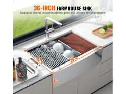 Fregadero de Cocina SucceBuy de Estilo Rústico, de Acero Inoxidable 304, de un Solo Seno, 91 x 56 x 23 Cm