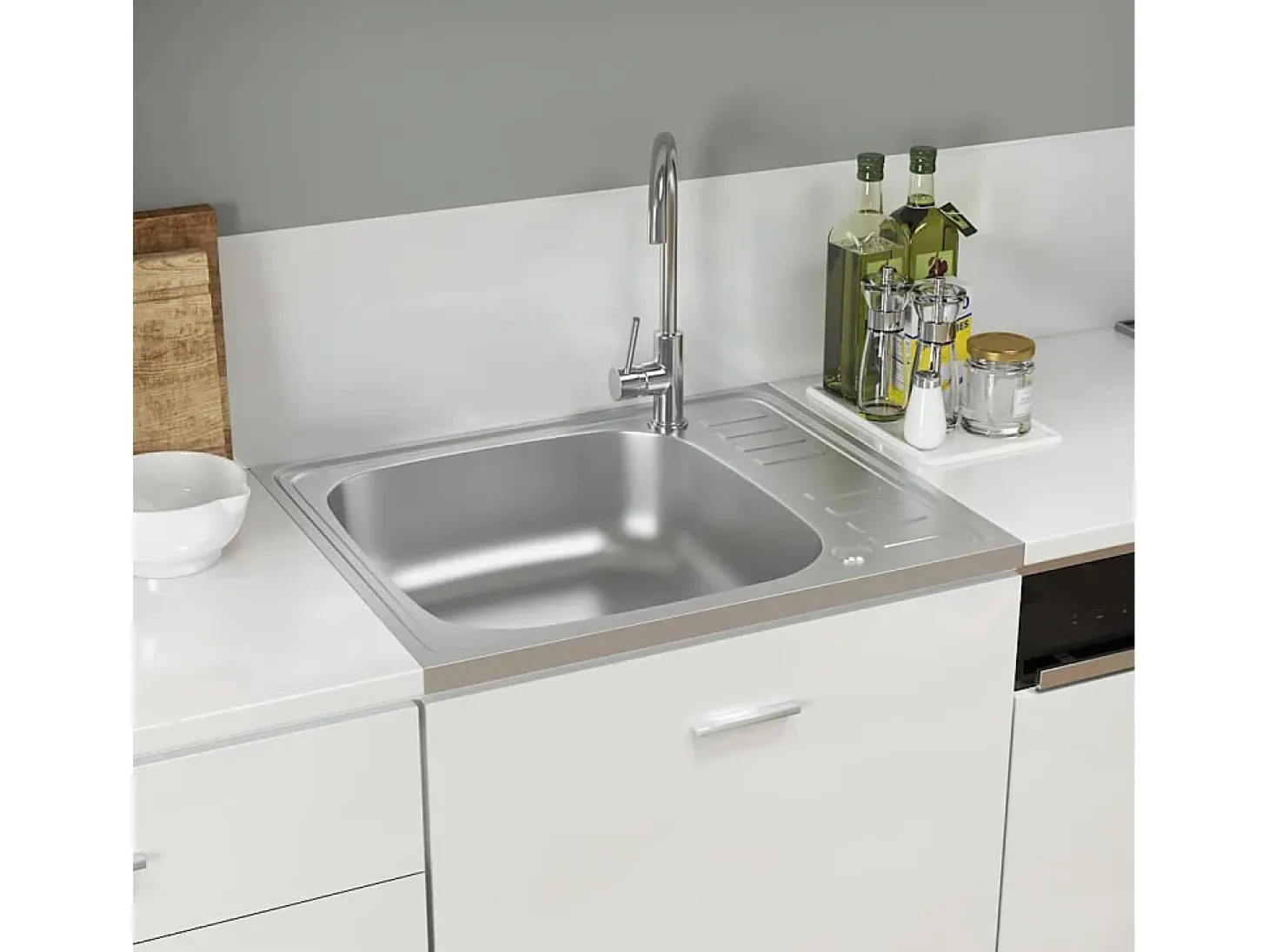 Fregadero de cocina y escurridor plateado 600x500x155 mm acero inoxidable