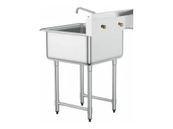 Fregadero de Servicio, SucceBuy 45.7x104.1CM Fregadero Comercial de Cocina y Preparación de 1 Compartimento con Protector contra Salpicaduras de Acero Inoxidable