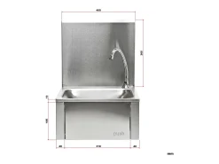 Fregadero gastronorm de acero inoxidable con mando de rodilla y lavabo antisalpicaduras 16_0002395