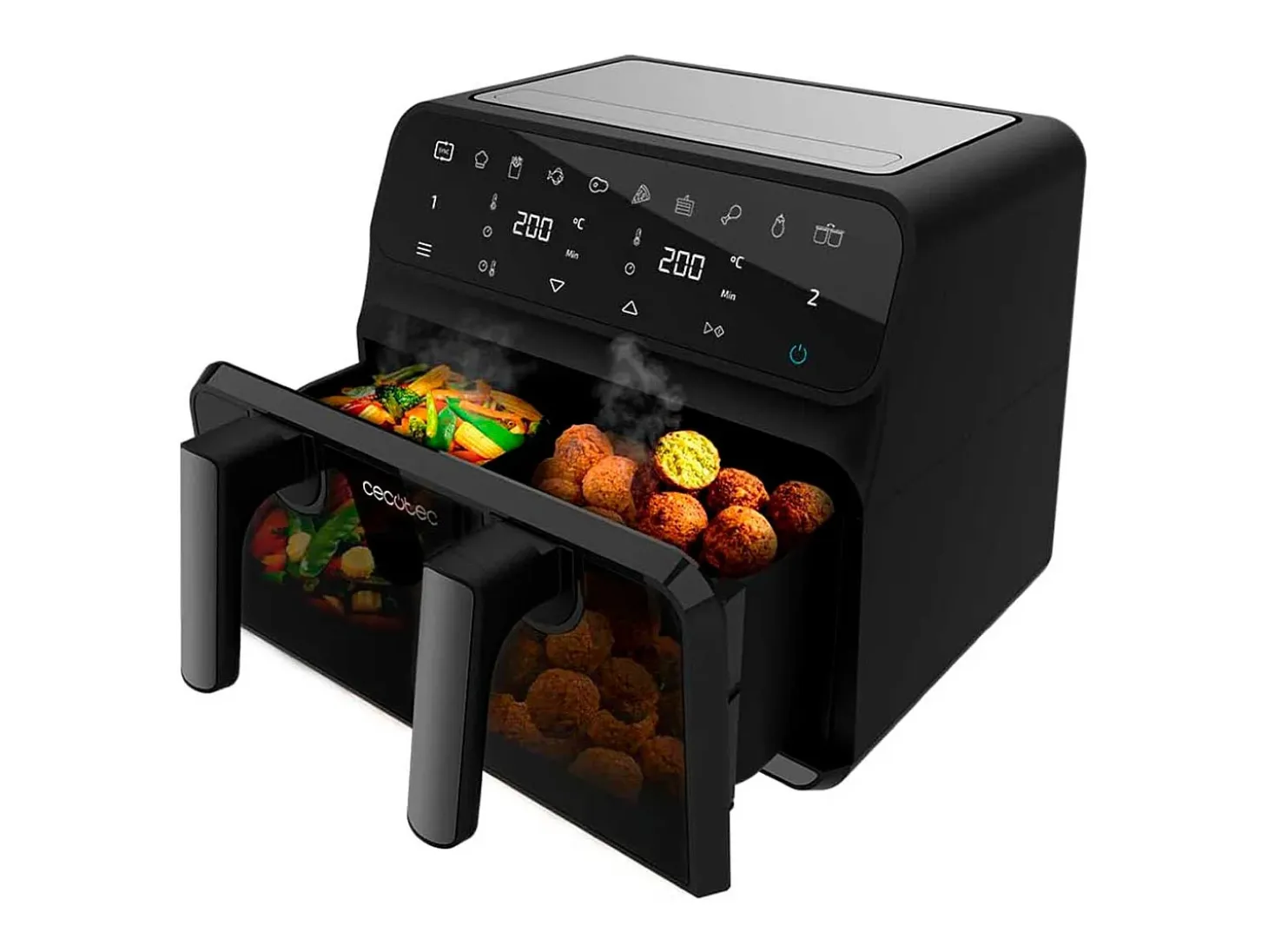 Freidora de aire Cecotec Cecofry Advance 9000 Window 2200W 9L 2 cubetas independientes con ventana negro