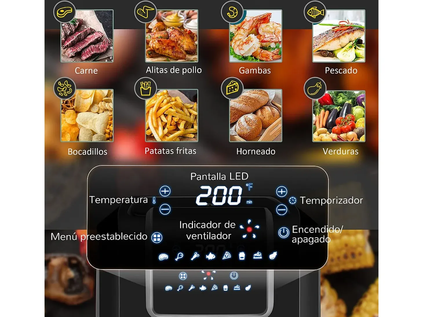 Freidora de aire Crispy Homcom 6,5L 1800W negro