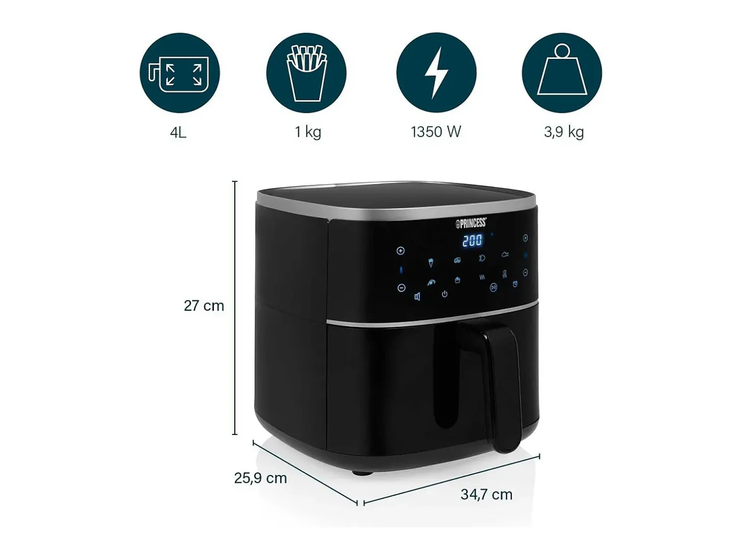 Freidora de aire Princess Airfryer Digital 182238 1350W 4L 8 programas negro