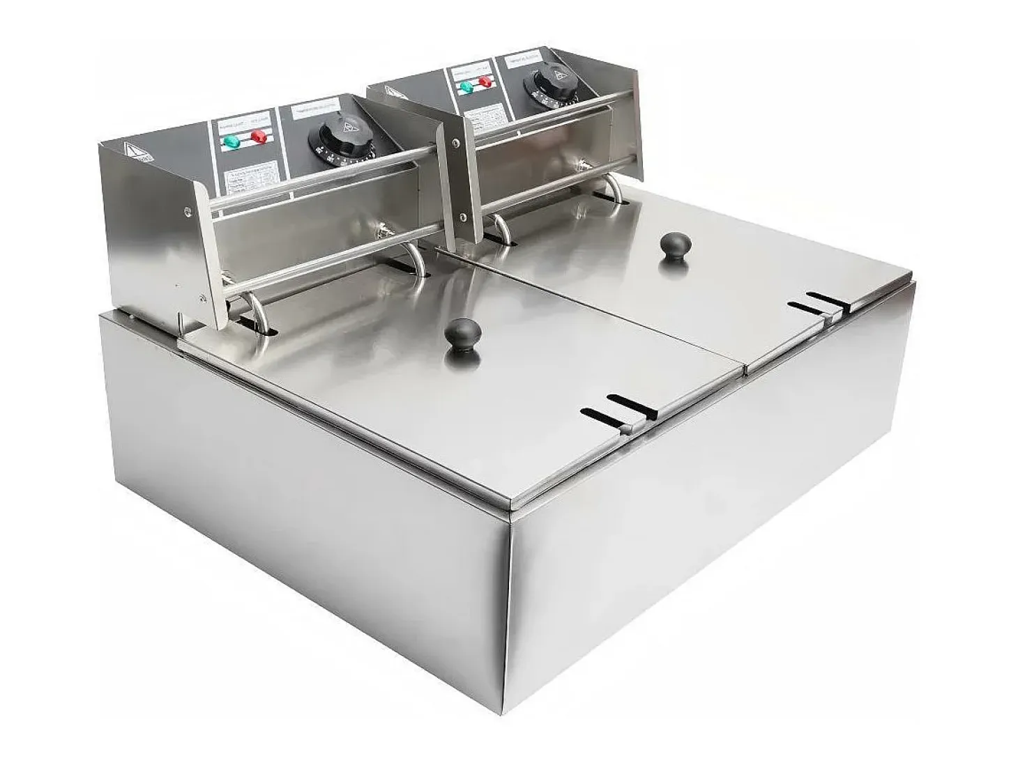 Freidora eléctrica 5000W, tanque doble 12L, 60 ºC a 200 ºC, freidora comercial en acero inoxidable, 55x43x28.5 cm