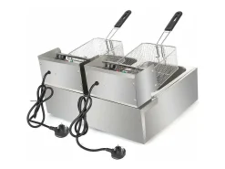 Freidora eléctrica 5000W, tanque doble 12L, 60 ºC a 200 ºC, freidora comercial en acero inoxidable, 55x43x28.5 cm