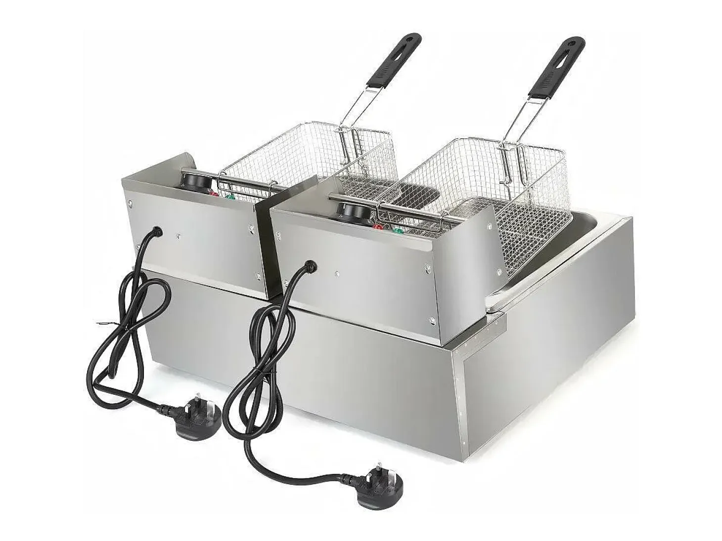 Freidora eléctrica 5000W, tanque doble 12L, 60 ºC a 200 ºC, freidora comercial en acero inoxidable, 55x43x28.5 cm