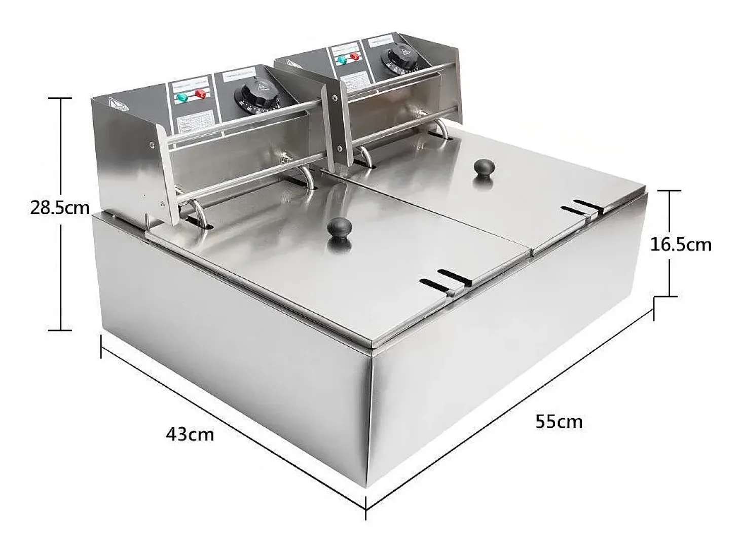 Freidora eléctrica 5000W, tanque doble 12L, 60 ºC a 200 ºC, freidora comercial en acero inoxidable, 55x43x28.5 cm