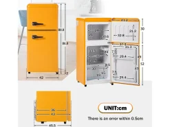 Frigorífico de 60L con 2 puertas e iluminación LED - Consumo energético 102 kWh/año - Amarillo antiguo