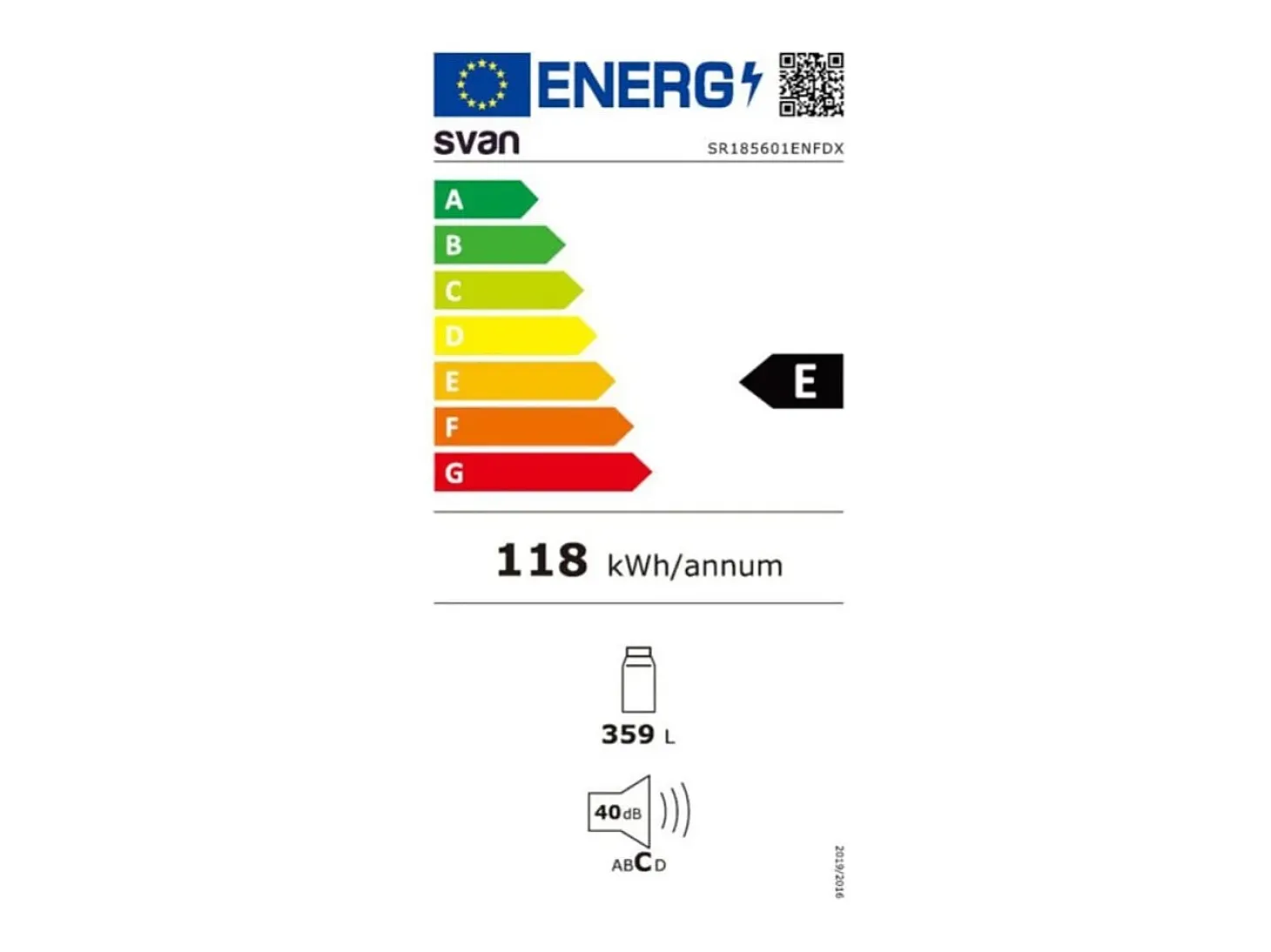 Frigorífico Svan SR185601ENFDX 359L No Frost E inox 185 cm