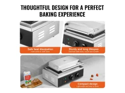 Gofrera Comercial Rectangular SucceBuy 10PCS 1550W, Antiadherente, en Acero Inoxidable, Control De Temperatura y Tiempo, Mango