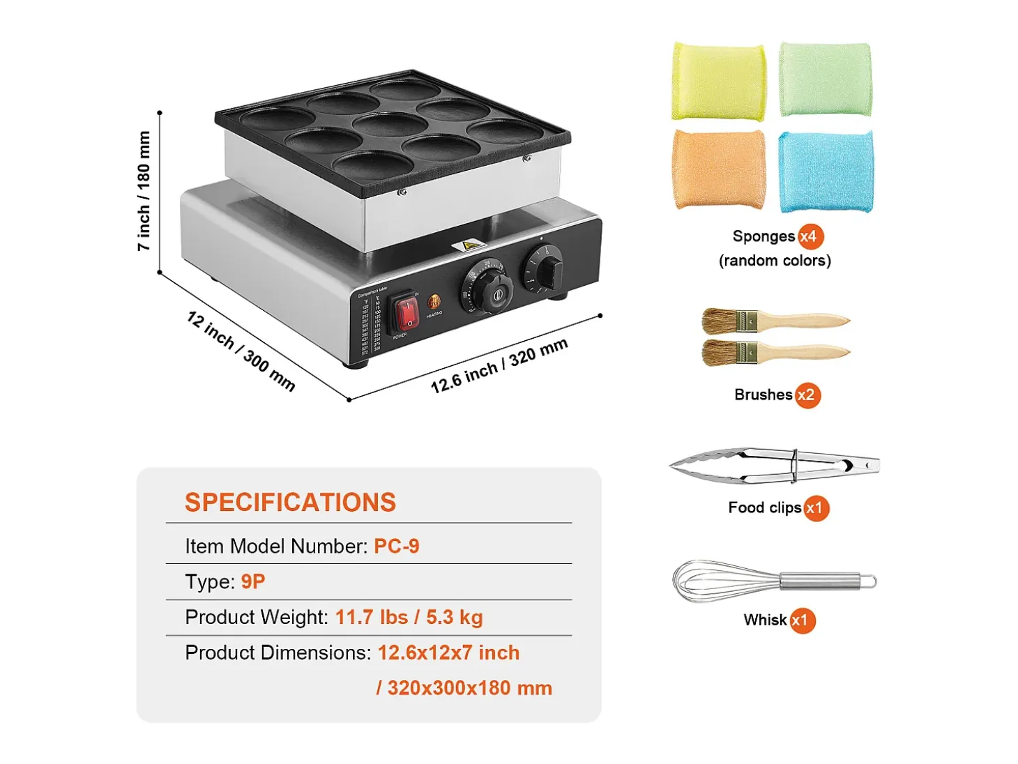 Gofrera SucceBuy 9 Piezas 76 mm Máquina Comercial de Crepas Holandesas Dorayaki 850 W Antiadherente
