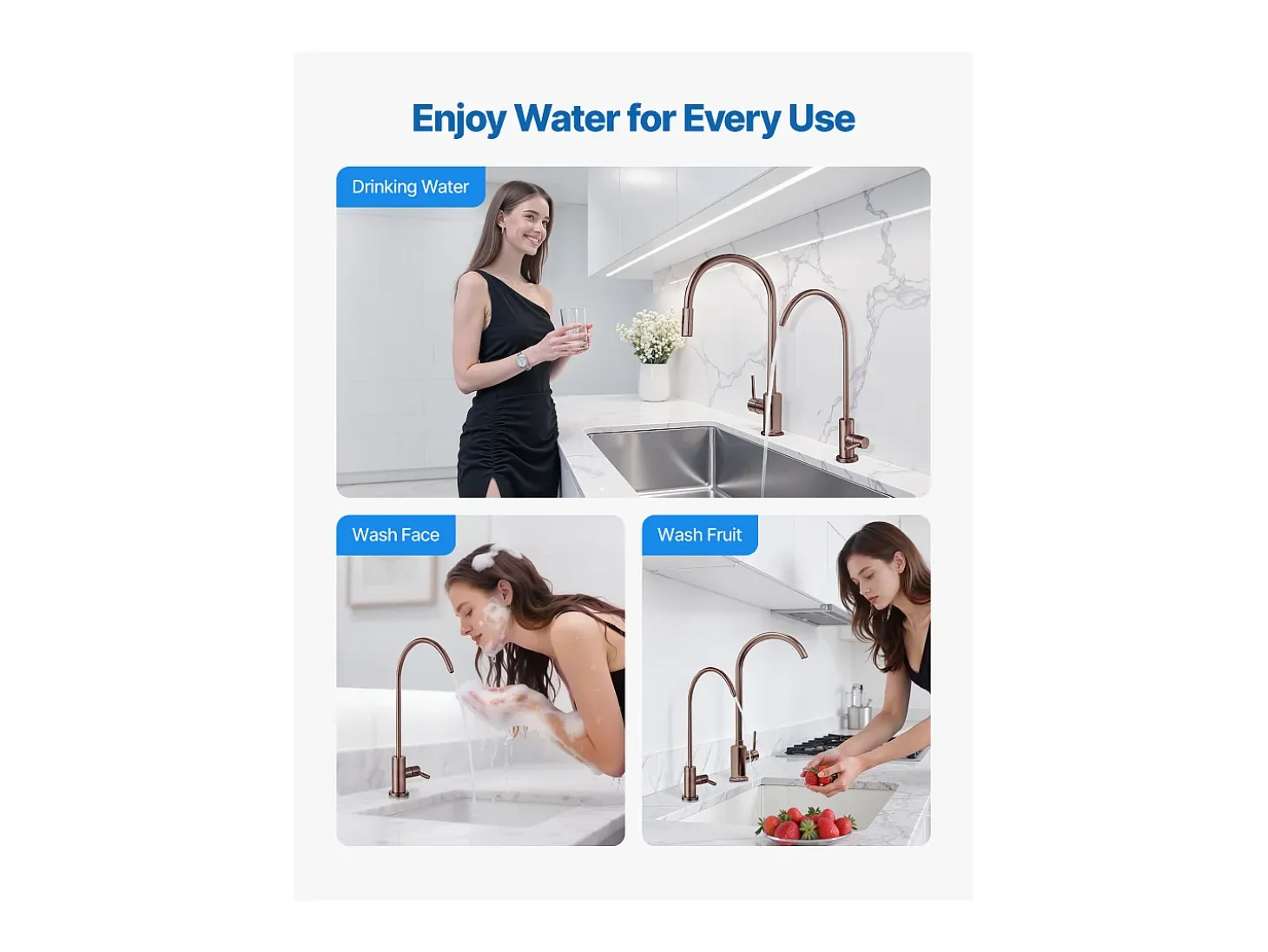 Grifo de Agua Potable SucceBuy sin Plomo en Acero Inoxidable, Grifo de Ósmosis Inversa con Válvula en Latón Macizo, Anticorrosivo y Duradero, para Cocina
