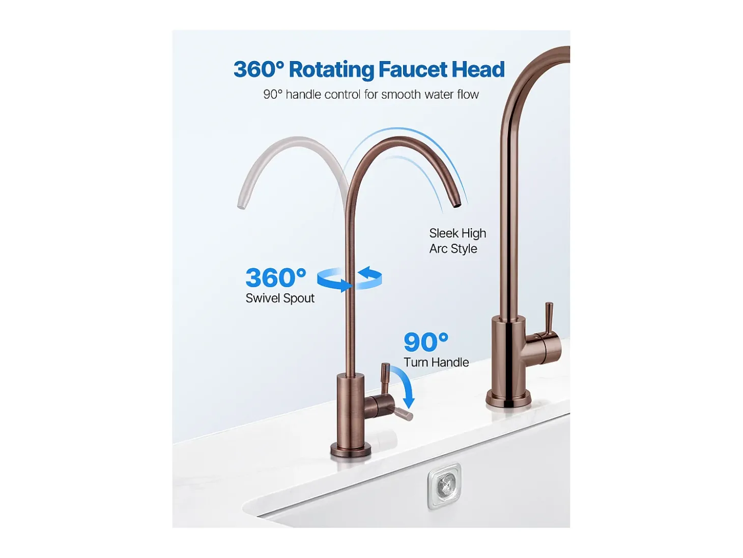 Grifo de Agua Potable SucceBuy sin Plomo en Acero Inoxidable, Grifo de Ósmosis Inversa con Válvula en Latón Macizo, Anticorrosivo y Duradero, para Cocina