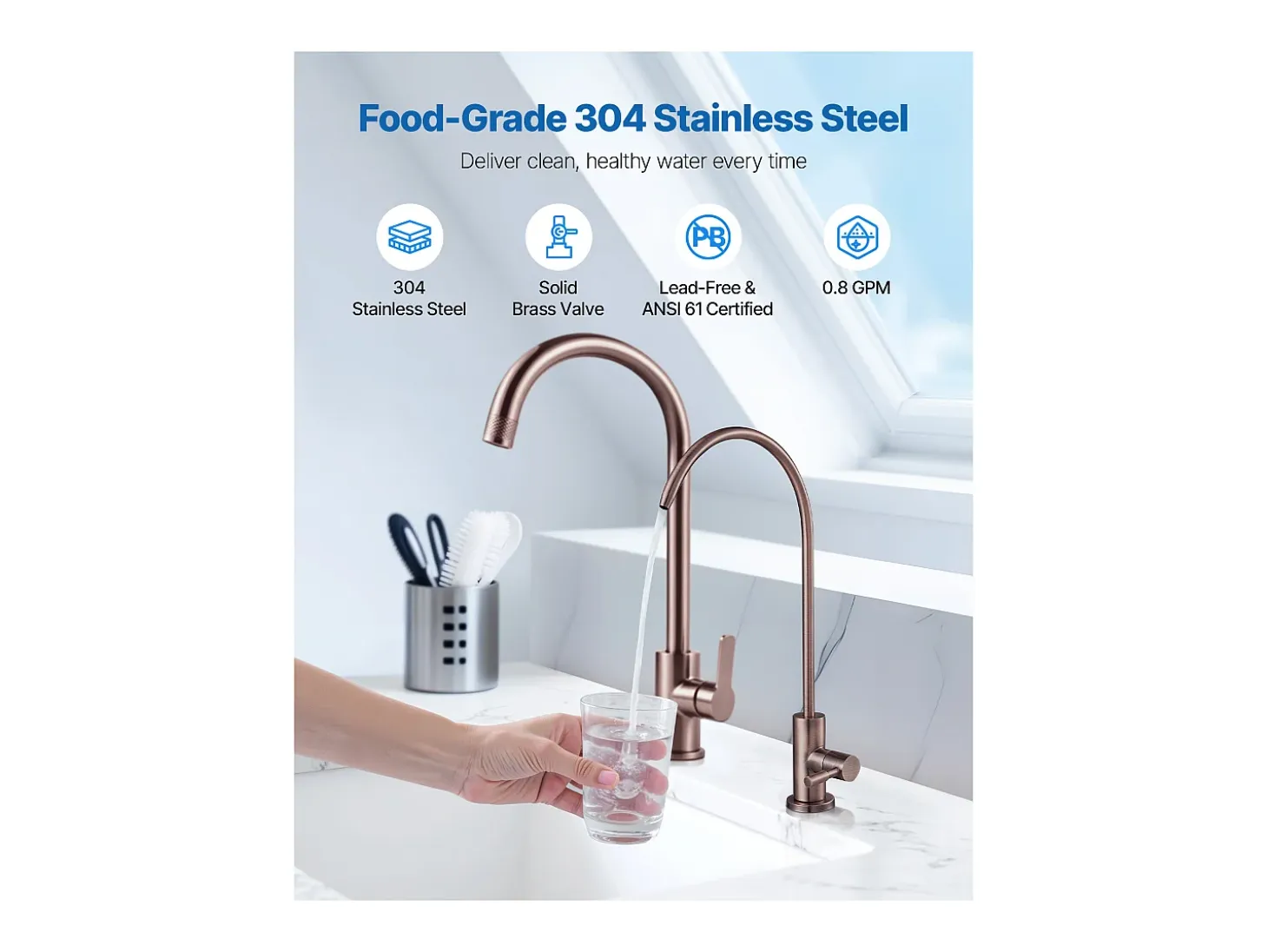 Grifo de Agua Potable SucceBuy sin Plomo en Acero Inoxidable, Grifo de Ósmosis Inversa con Válvula en Latón Macizo, Anticorrosivo y Duradero, para Cocina