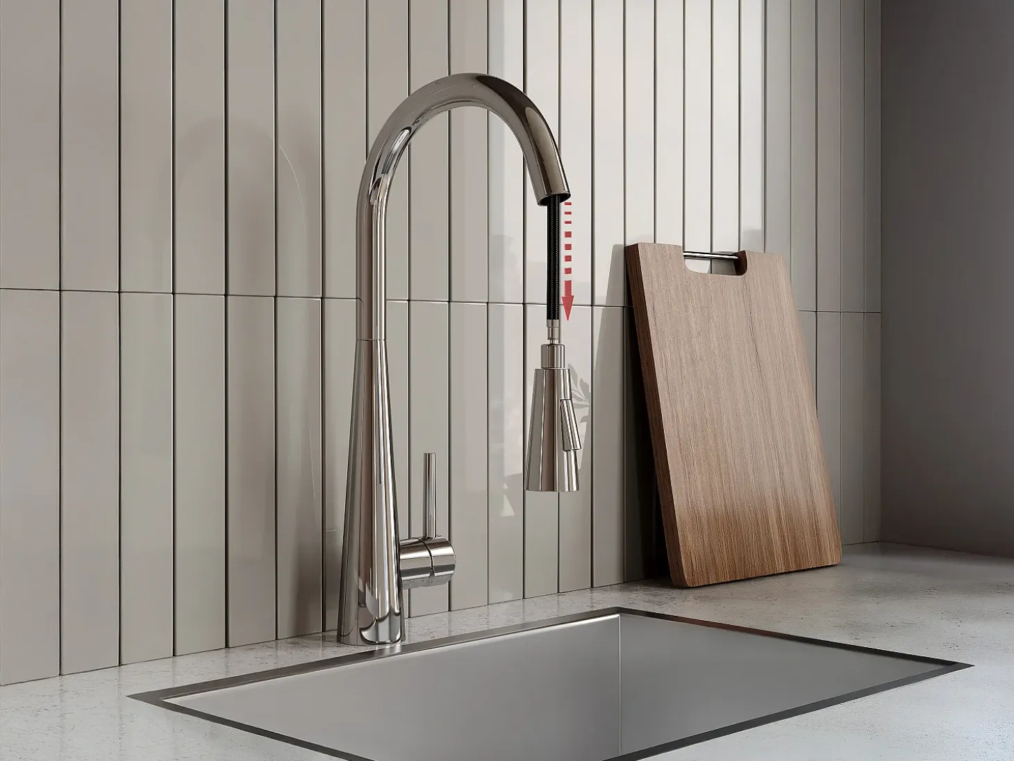 Grifo de cocina con ducha extraíble de acero inoxidable - Cromado - RONA