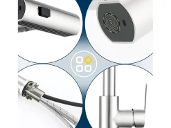 Grifo de cocina extraíble NETTLIFE - Grifo mezclador para fregadero de 360° con ducha de acero inoxidable, 2 modos de pulverización