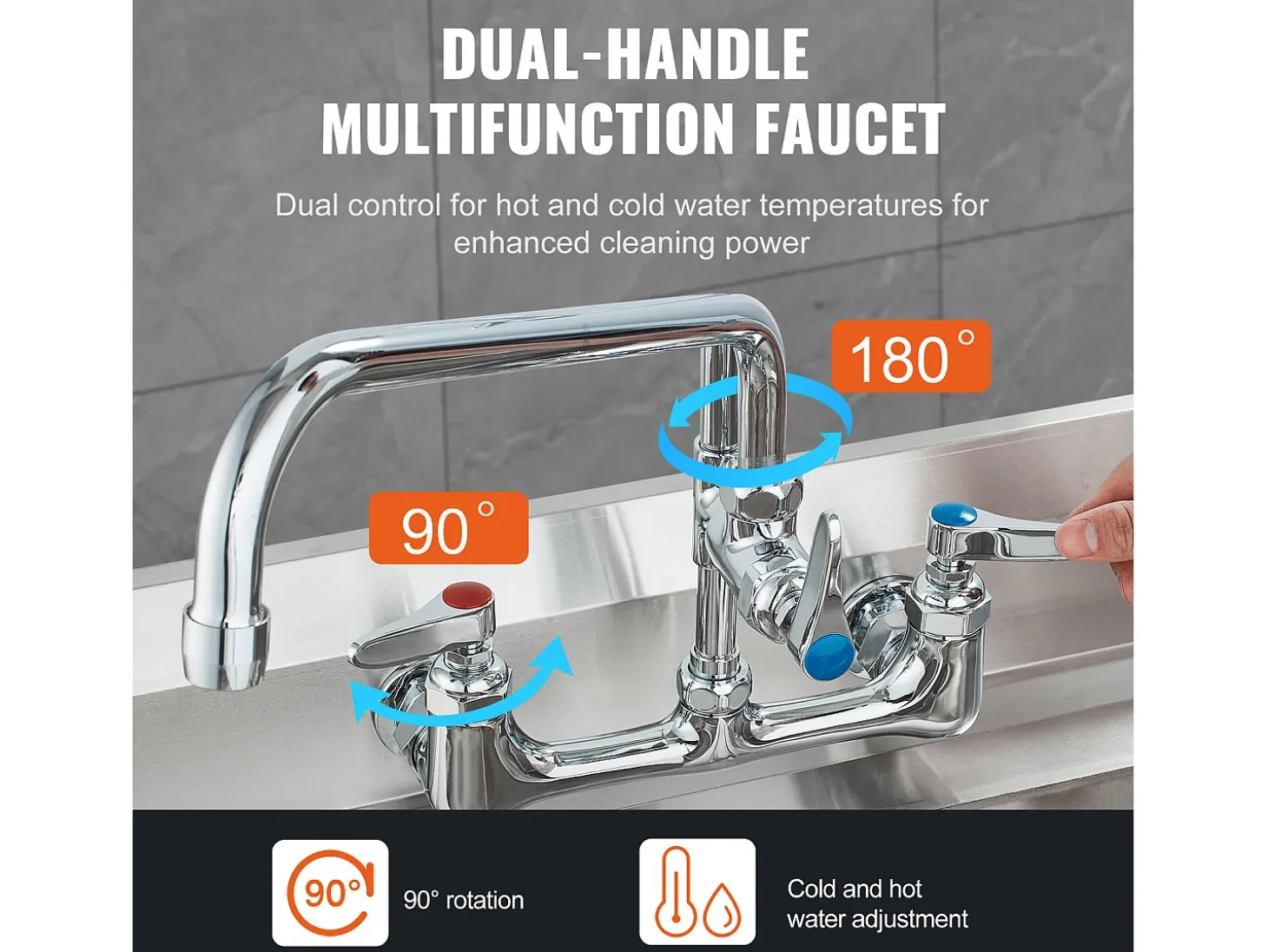 Grifo de Cocina SucceBuy para Fregadero de Cocina de Montaje en Pared - Con Rociador de Prelavado, 91 cm