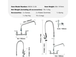 Grifo de Cocina SucceBuy para Fregadero de Cocina de Montaje en Pared - Con Rociador de Prelavado, 91 cm