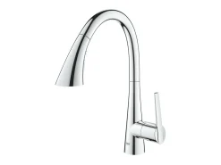 GROHE Zedra Mezclador de cocina de 3 chorros, caño alto, cromado, ducha extraíble