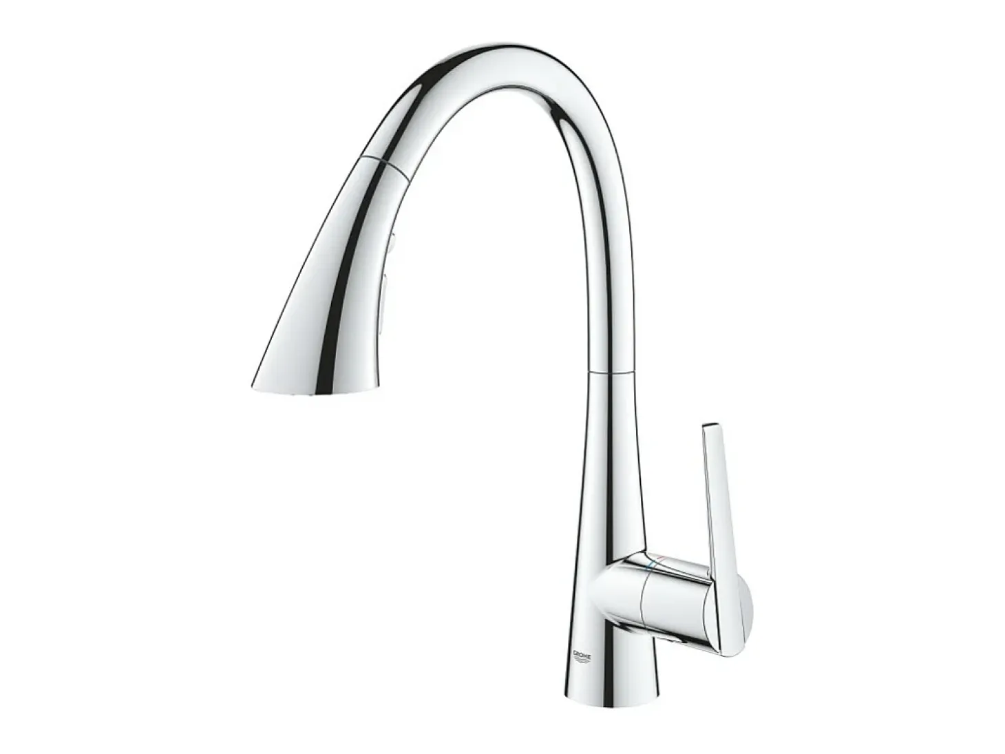 GROHE Zedra Mezclador de cocina de 3 chorros, caño alto, cromado, ducha extraíble
