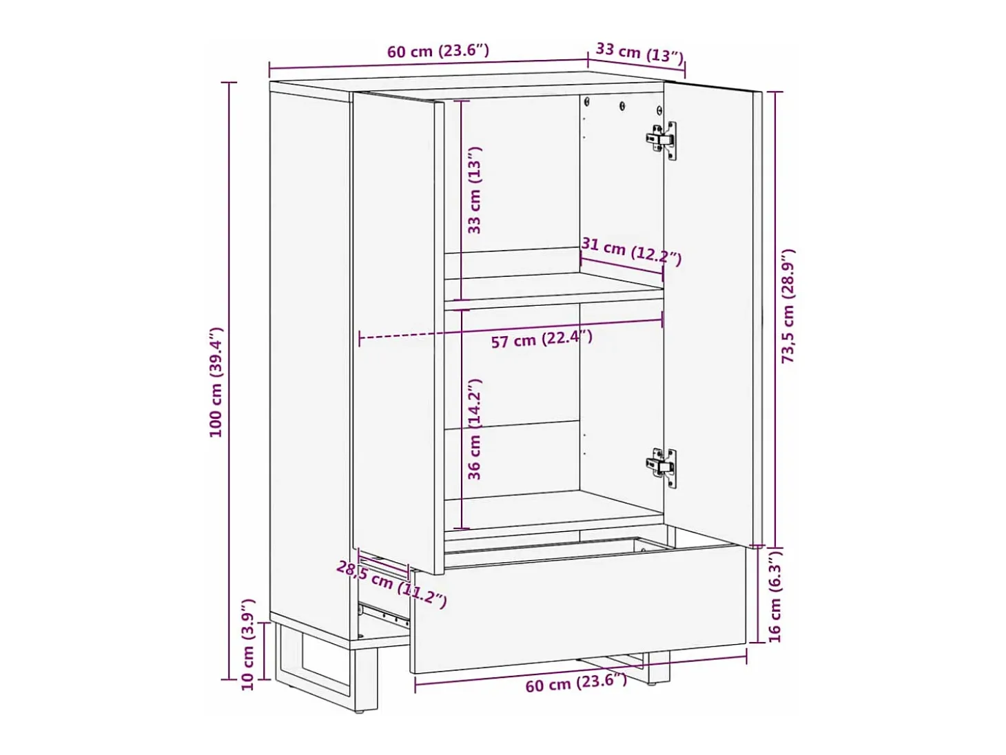 Highboard Marrón 60 x 33 x 100 cm madera maciza de mango