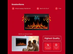 Insert eléctrico INFINITY para chimenea eléctrica - fuego premium - empotrada - 81x14x50 cm - chimenea LED con calefacción 750/1500 W