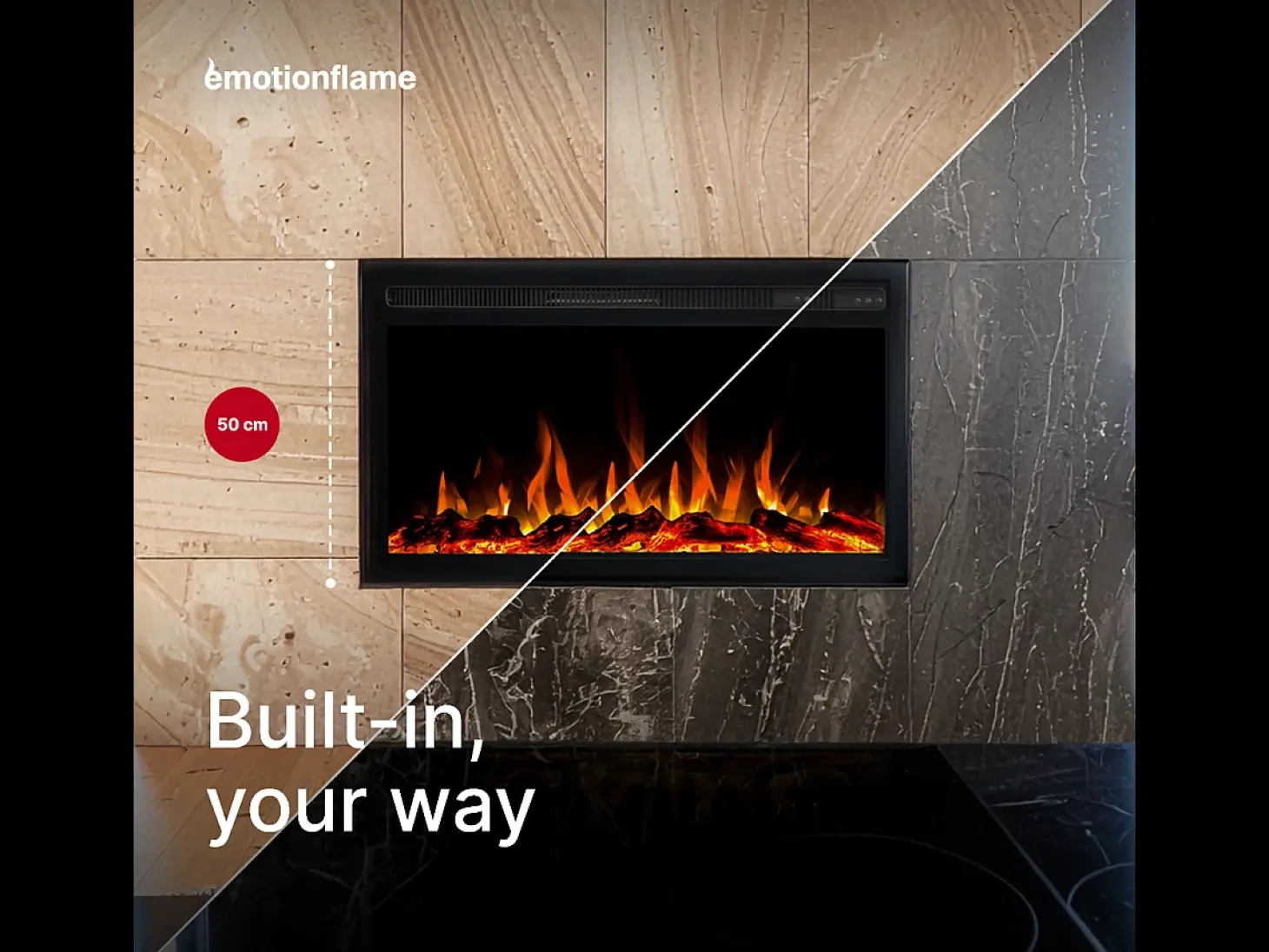 Insert eléctrico INFINITY para chimenea eléctrica - fuego premium - empotrada - 81x14x50 cm - chimenea LED con calefacción 750/1500 W