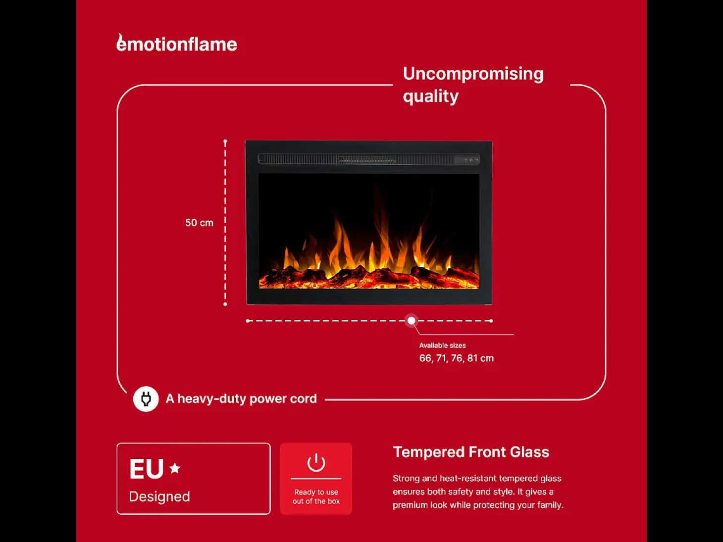 Insert eléctrico INFINITY para chimenea eléctrica - fuego premium - empotrada - 81x14x50 cm - chimenea LED con calefacción 750/1500 W