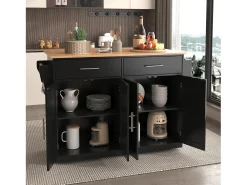 Isla central - 120 x 46 (70) x 91 cm - tablero plegable + ruedas Patas intercambiables - MDF - Negro