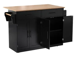 Isla central - 120 x 46 (70) x 91 cm - tablero plegable + ruedas Patas intercambiables - MDF - Negro