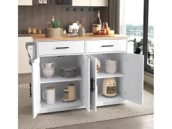 Isla central - 120 x 46 (70) x 91 cm - Tablero plegable + Ruedas y patas intercambiables - MDF - Blanco