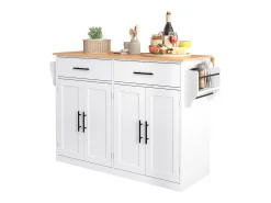 Isla central - 120 x 46 (70) x 91 cm - Tablero plegable + Ruedas y patas intercambiables - MDF - Blanco