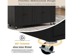 Isla central con ruedas - Isla de cocina extensible con encimera + 2 cajones - MDF - negro