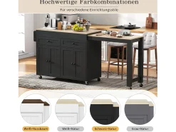 Isla central con ruedas - Isla de cocina extensible con encimera + 2 cajones - MDF - negro