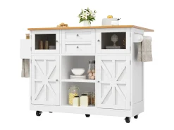 Isla central con ruedas - 140 x 40 x 93,5 cm - con encimera + 2 puertas + 2 cajones - MDF - blanco