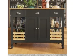 Isla central de cocina - carrito con ruedas y plancha extensible - 3 cajones y 2 puertas - Negro
