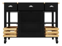 Isla central de cocina - carrito con ruedas y plancha extensible - 3 cajones y 2 puertas - Negro