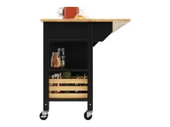 Isla central de cocina - carrito con ruedas y plancha extensible - 3 cajones y 2 puertas - Negro