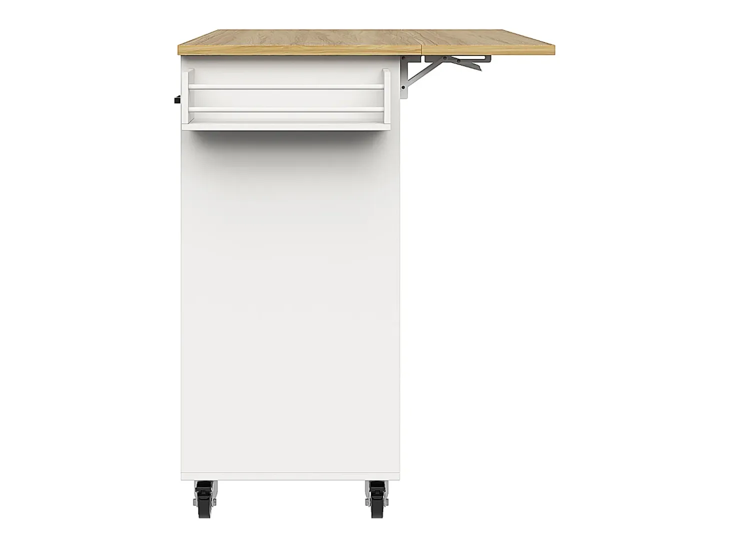 Isla central de cocina - carrito con ruedas y plancha extensible - 3 cajones y 2 puertas - Blanco