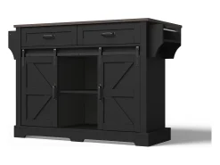 Isla central de cocina - encimera extensible - con toallero - con 2 cajones y 2 puertas - con ruedas - MDF - Negro