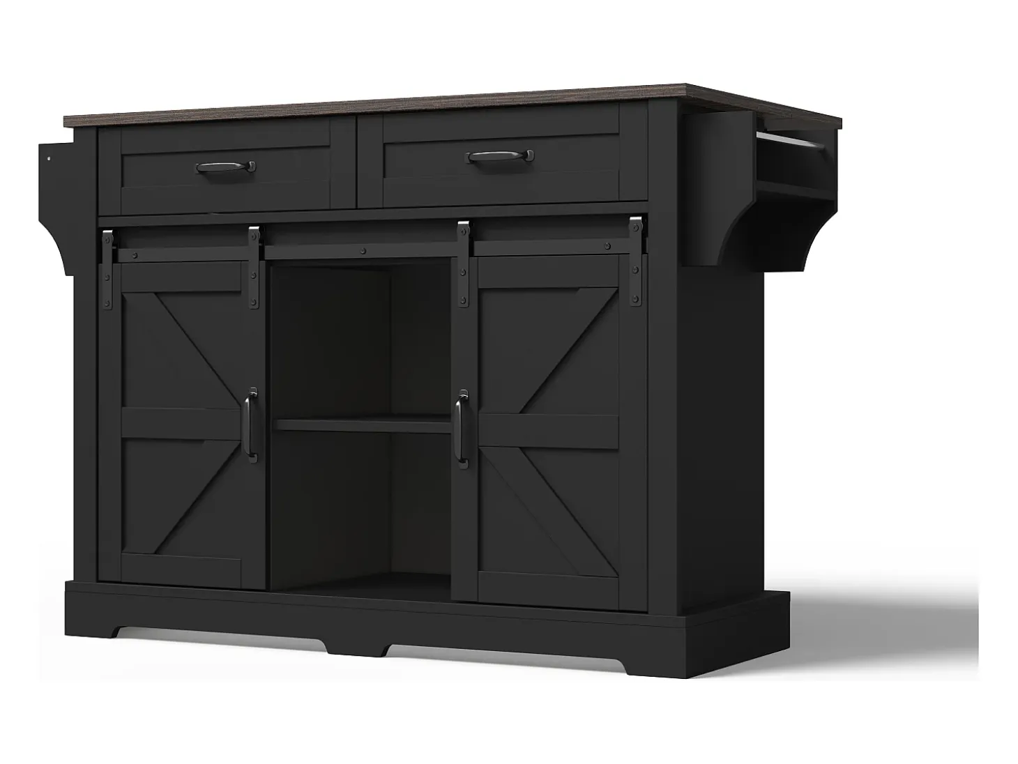 Isla central de cocina - encimera extensible - con toallero - con 2 cajones y 2 puertas - con ruedas - MDF - Negro