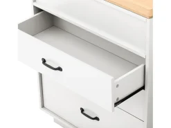 Isla central de cocina - mesa de comedor extensible - con iluminación LED - con toma de corriente - con ruedas y espacio de almacenamiento - Natural + Blanco