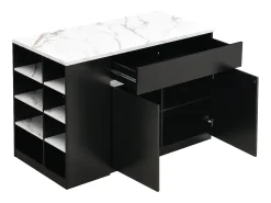 Isla central de cocina con almacenamiento - Efecto mármol blanco y negro - MEILI