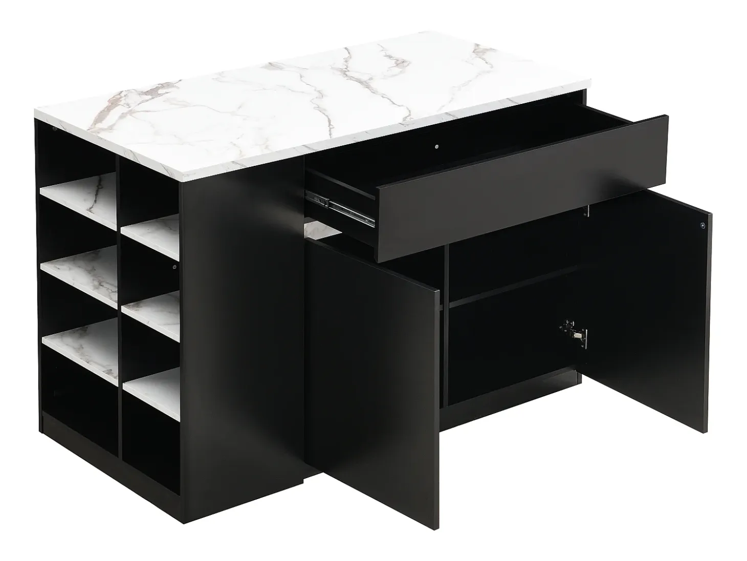 Isla central de cocina con almacenamiento - Efecto mármol blanco y negro - MEILI