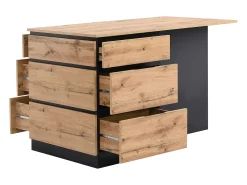 Isla central de cocina con 6 cajones y 4 compartimentos de MDF - Natural y Negro - POMARELA