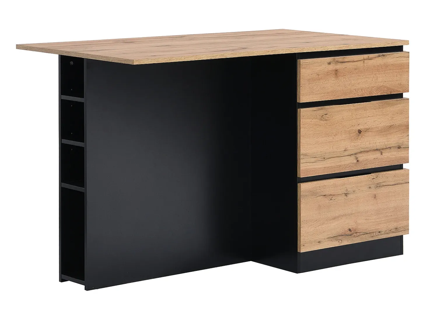 Isla central de cocina con 6 cajones y 4 compartimentos de MDF - Natural y Negro - POMARELA