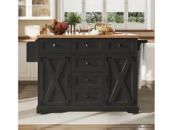 Isla central extensible - 147 x 44/70 x 93 cm - mueble móvil con 6 cajones + 2 puertas - MDF + metal - negro